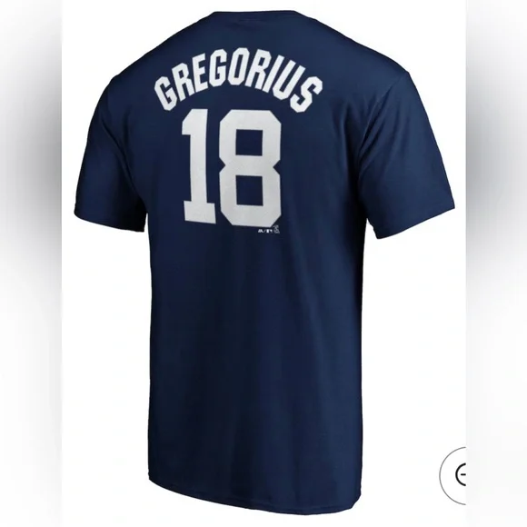 Majestic New York Yankees Didi Gregorius Navy Blue Number 18 Cotton T Shirt - Picture 3 of 9